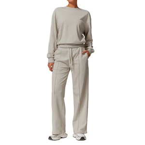 High Waist Versatile Sports Tracksuits Sweat Stacked Pants Casual Outdoor Wear With Loose Pocket Long Sleeve Straight Style