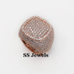 Rhodium Plated Brilliant Cut VVS Moissanite Square Dome Prong Trendy Hip Hop Custom Men's Engagement Fashion Statement Ring 925