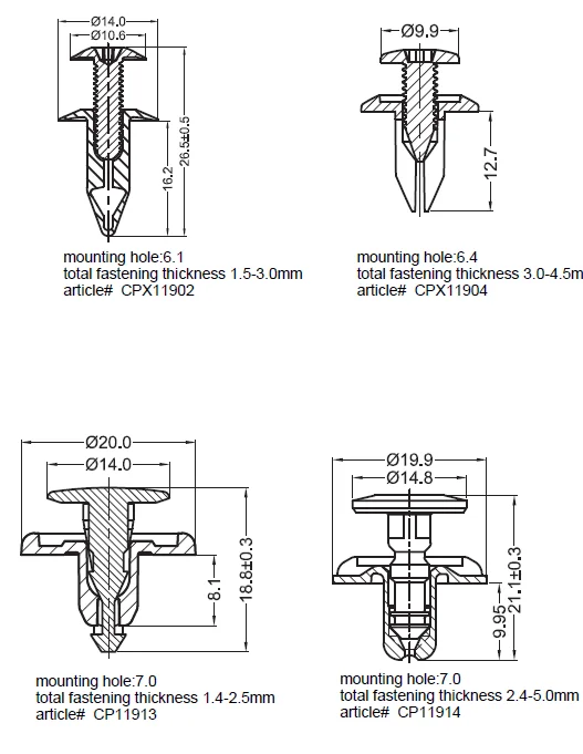 Plastic Removable Screw Rivet Unscrewing Snap Rivets Universal Screw ...