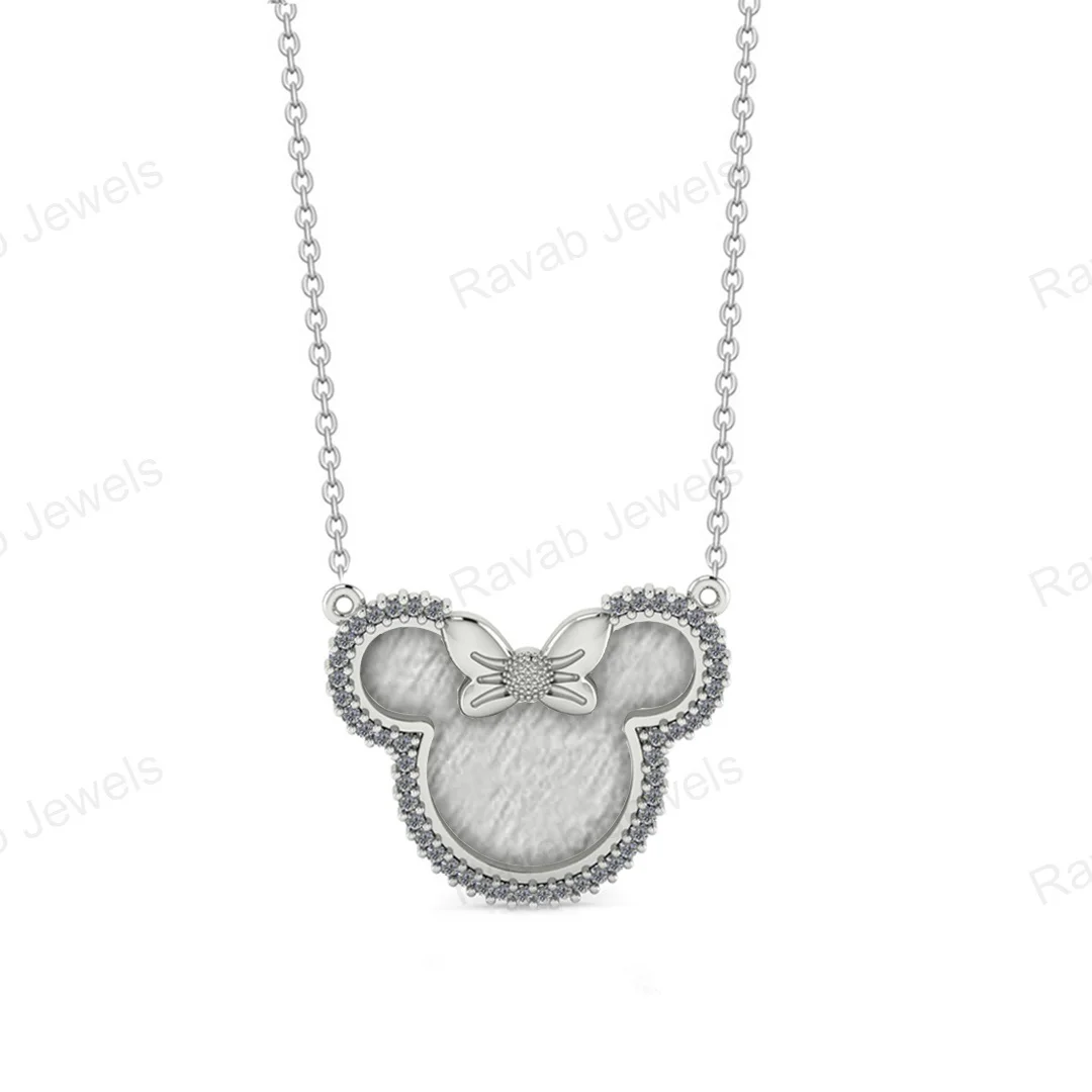 Quality Semi Mounted 925 Silver 25x32mm Setting Zircon Pendant Gold Plated Low Price Mickey Mouse Necklace Jewelry For Wedding