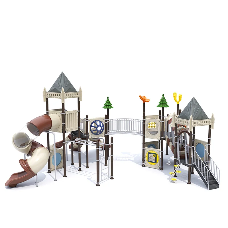 Feelkids ALITA-NC24017 High-Capacity Outdoor Plastic/Galvanized Pipe Slide Multi-Play Kids Activity Center PE Board Equipment factory