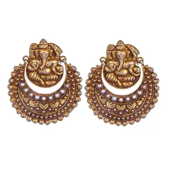 Beautiful 925 Sterling Silver Ganesh Design Earrings In Gold Plated, Buy Online Silver Earrings, Pearl Gemstone Jewelry