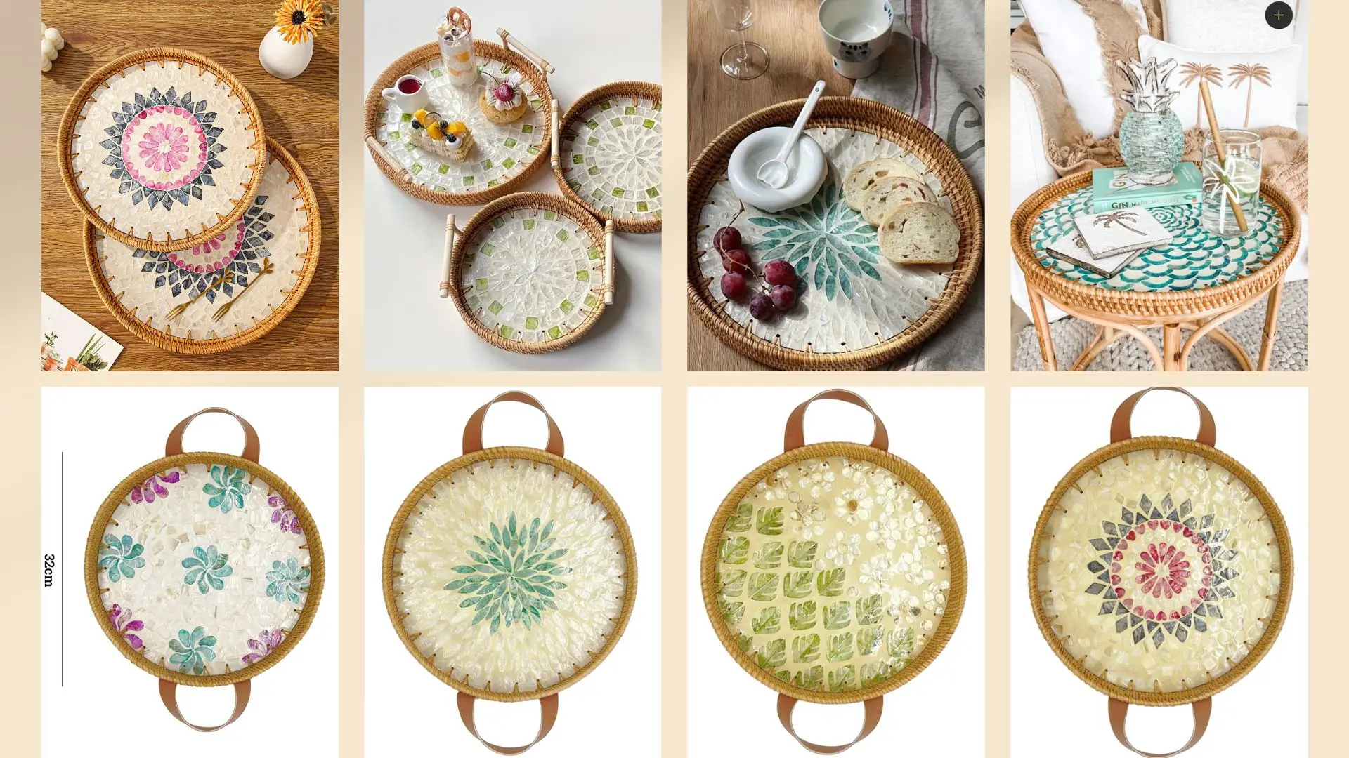 Modern 2024 Decoration Rattan Tray Mosaic Hand Woven Round Mother of ...