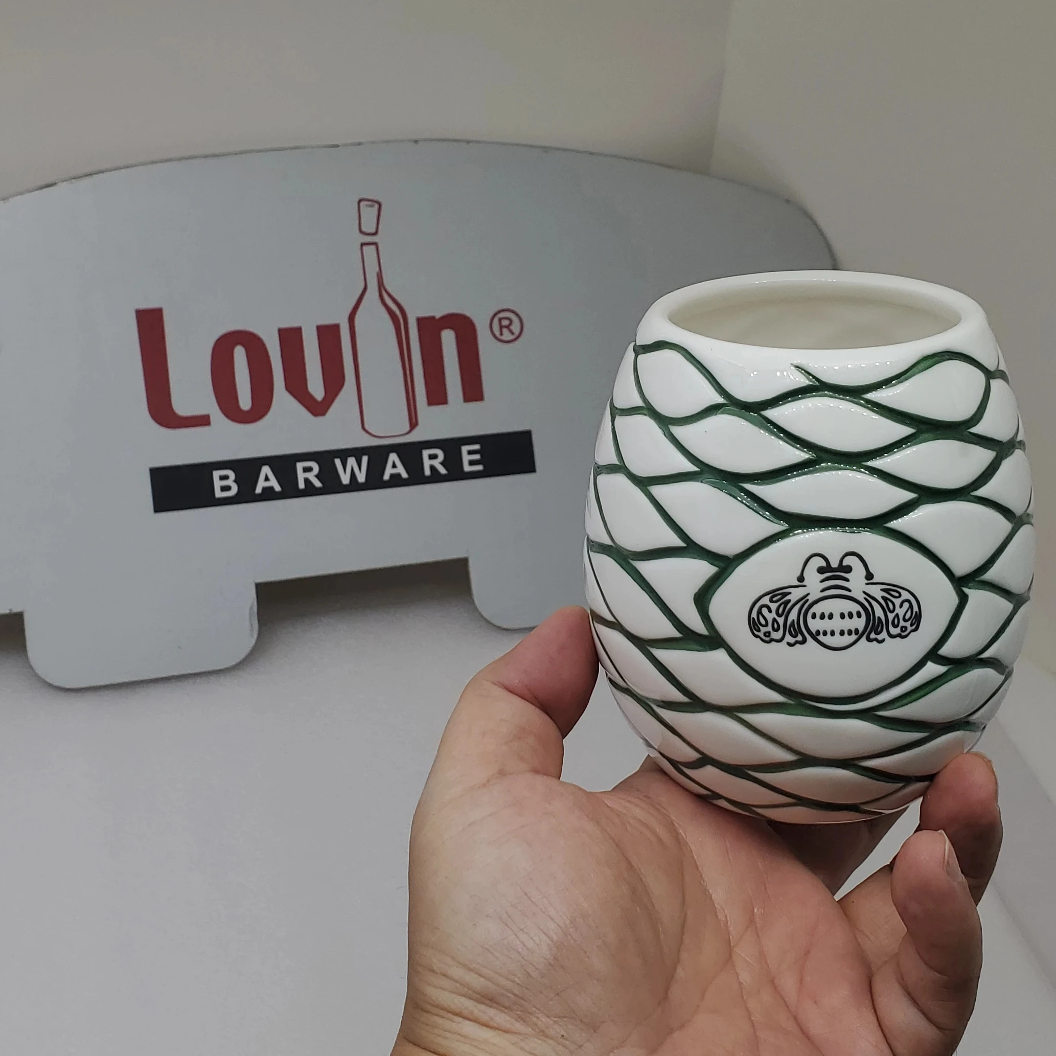 후원자 데킬라 용설란 꿀벌 머그 유리 세라믹 화이트 및 그린 컵 바 티키 바