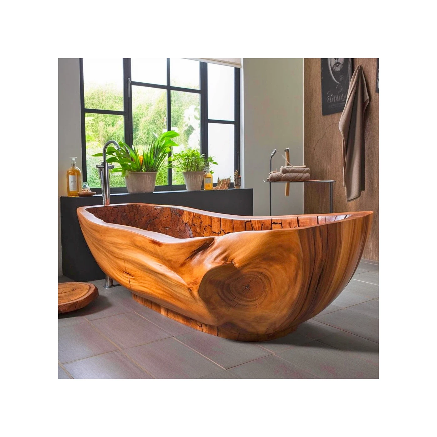 Wooden Barrel Bathtub Teak Wood Spa Soaking Tub Japanese Wooden