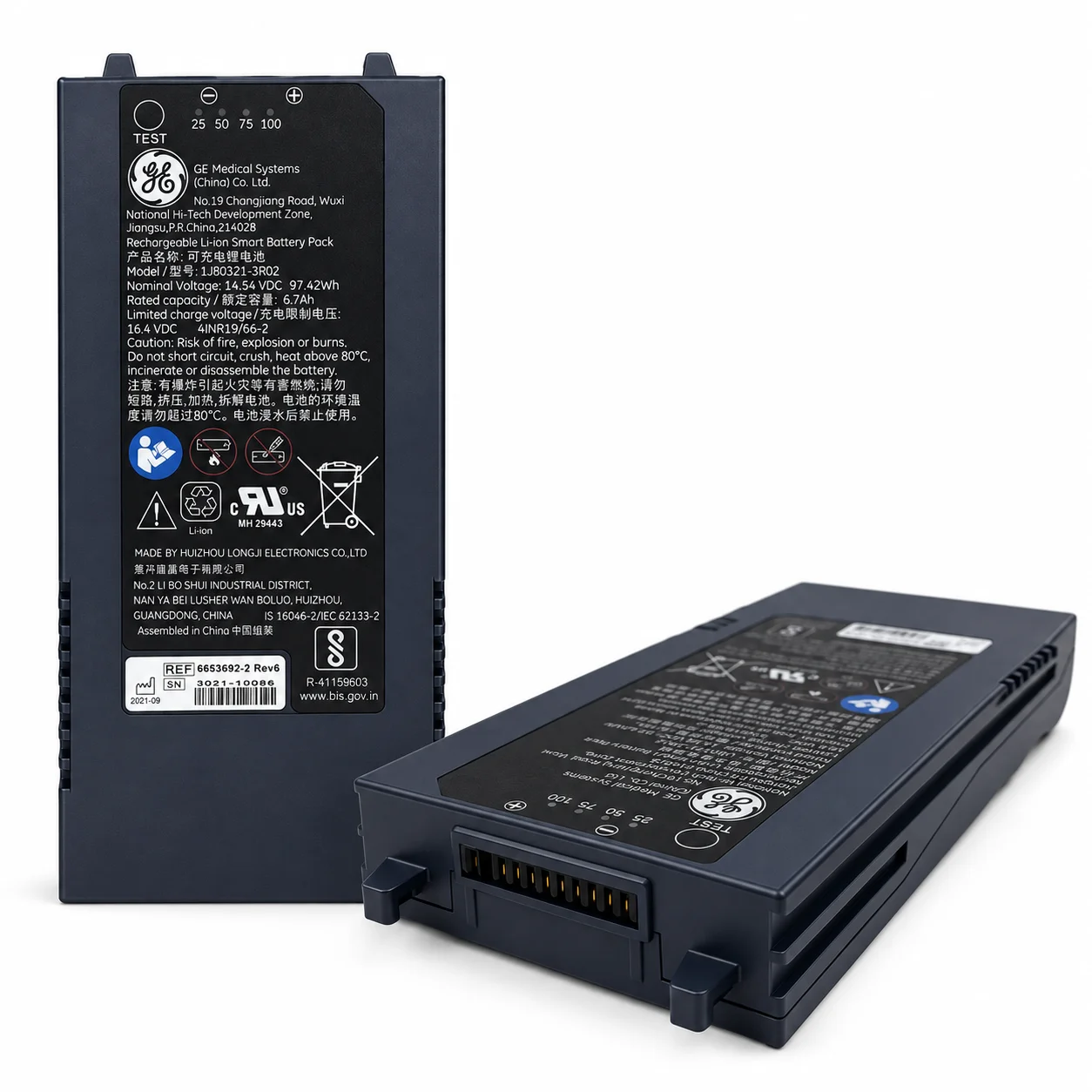 U80321-3R01 14,54 V 6,7 Ah 97,42 Wh Boong accu lithium-ion y khoa co the nap lai va thong minh cho he thong sieu am GE LOGIQ V1/V2