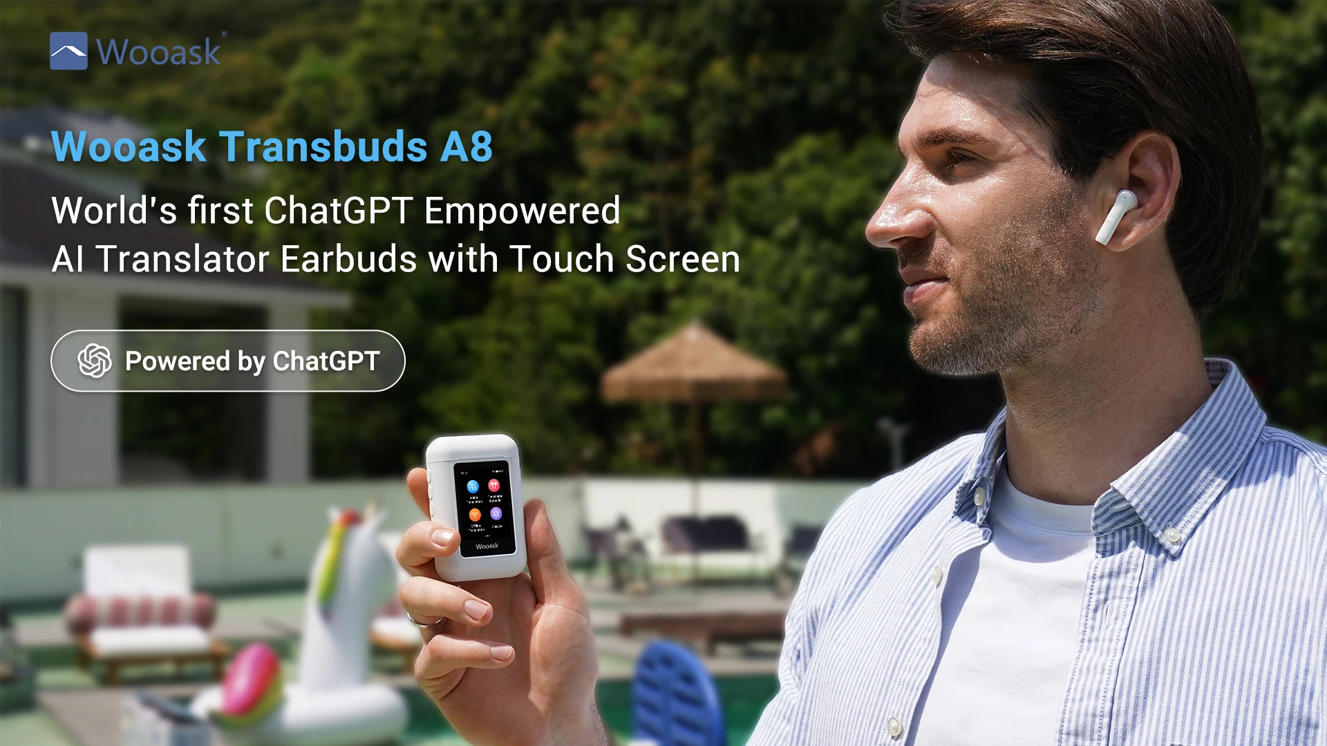 Wooask AI A8 2.0 Touch Screen Translator Earbuds - 144 Languages