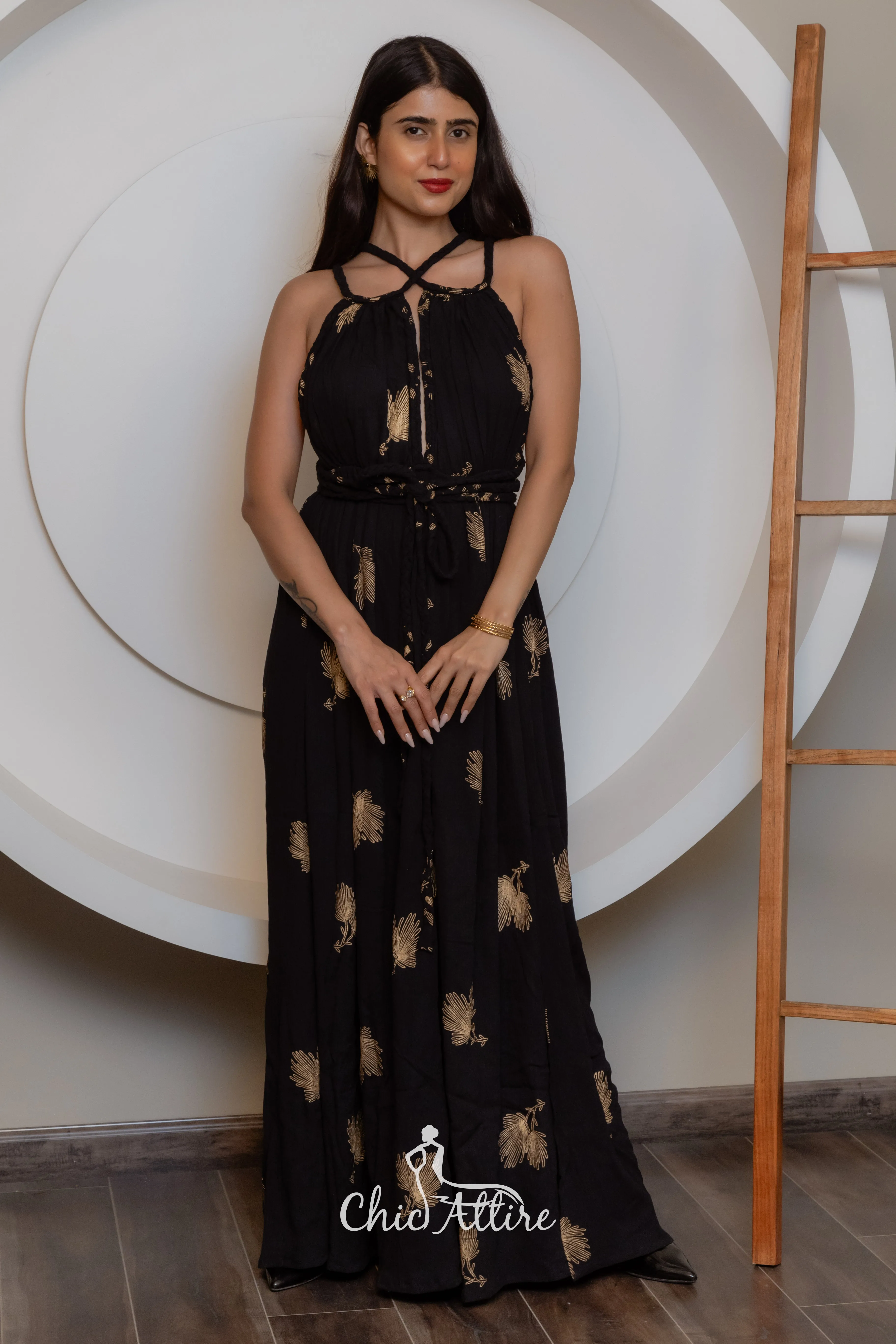 New Boho Style Women Long Flowing Halter Neck Maxi Dress Wholesale Lot of  Hippie Summer Solid Lace-Up Cutout Slit Dresses