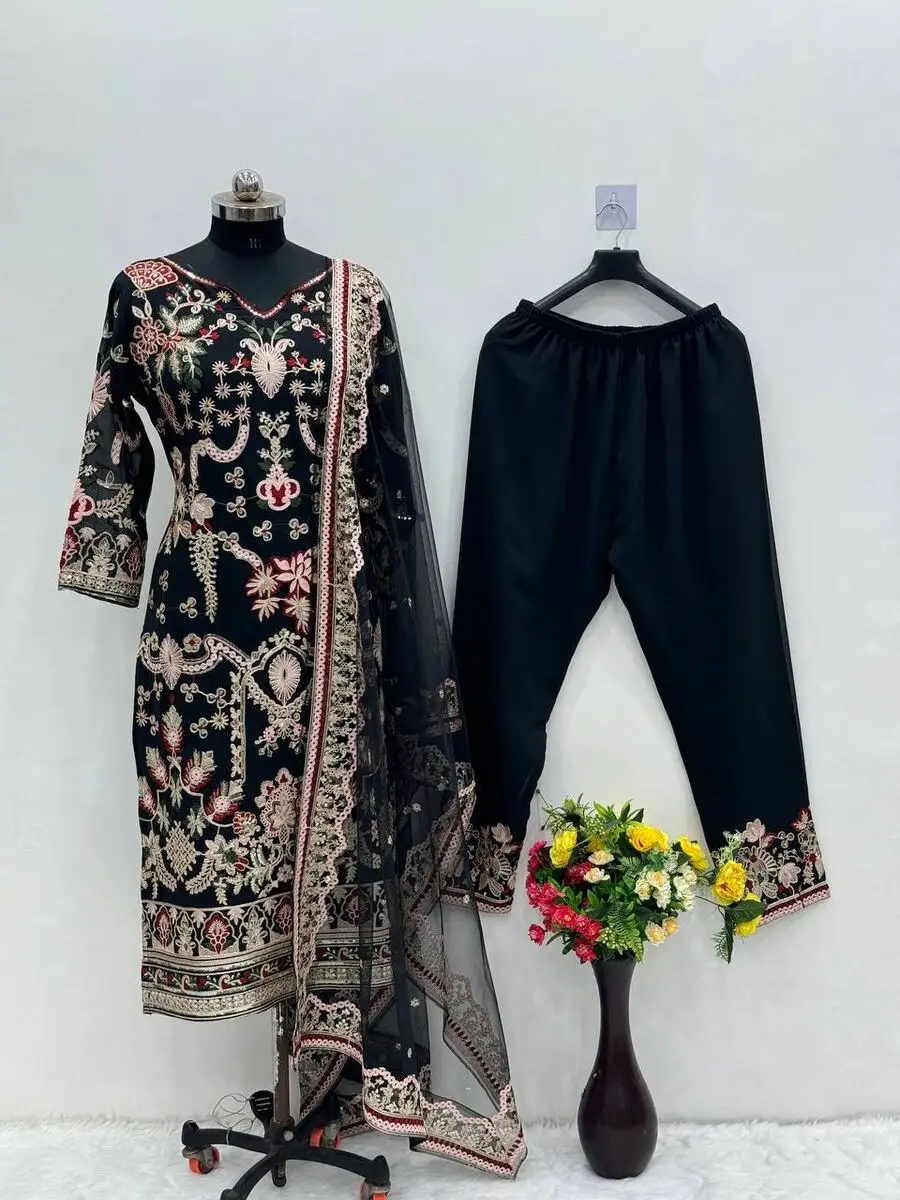 Attractive Georgette Sequence Work Top Pant with Dupatta Festival Wear Wholesale Price Ethnic Garment