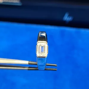 Handmade Emerald Cut Side Baguette Cut Lab Grown Diamond Men's Engagement Ring IGI Certified Solid Gold for Wedding Anniversary