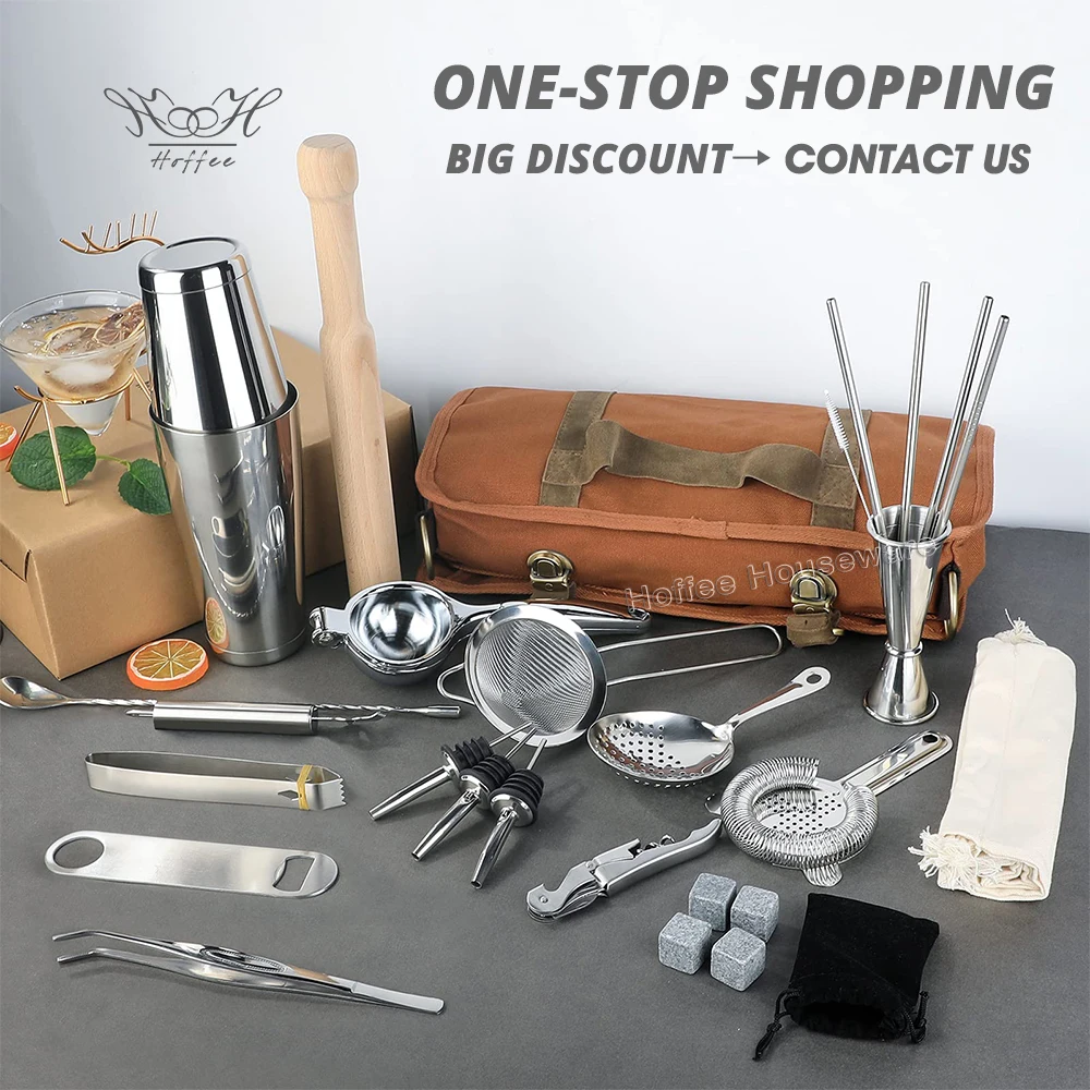 Custom Brown Black Portable Bartender Tool Set Professional Bar Kit