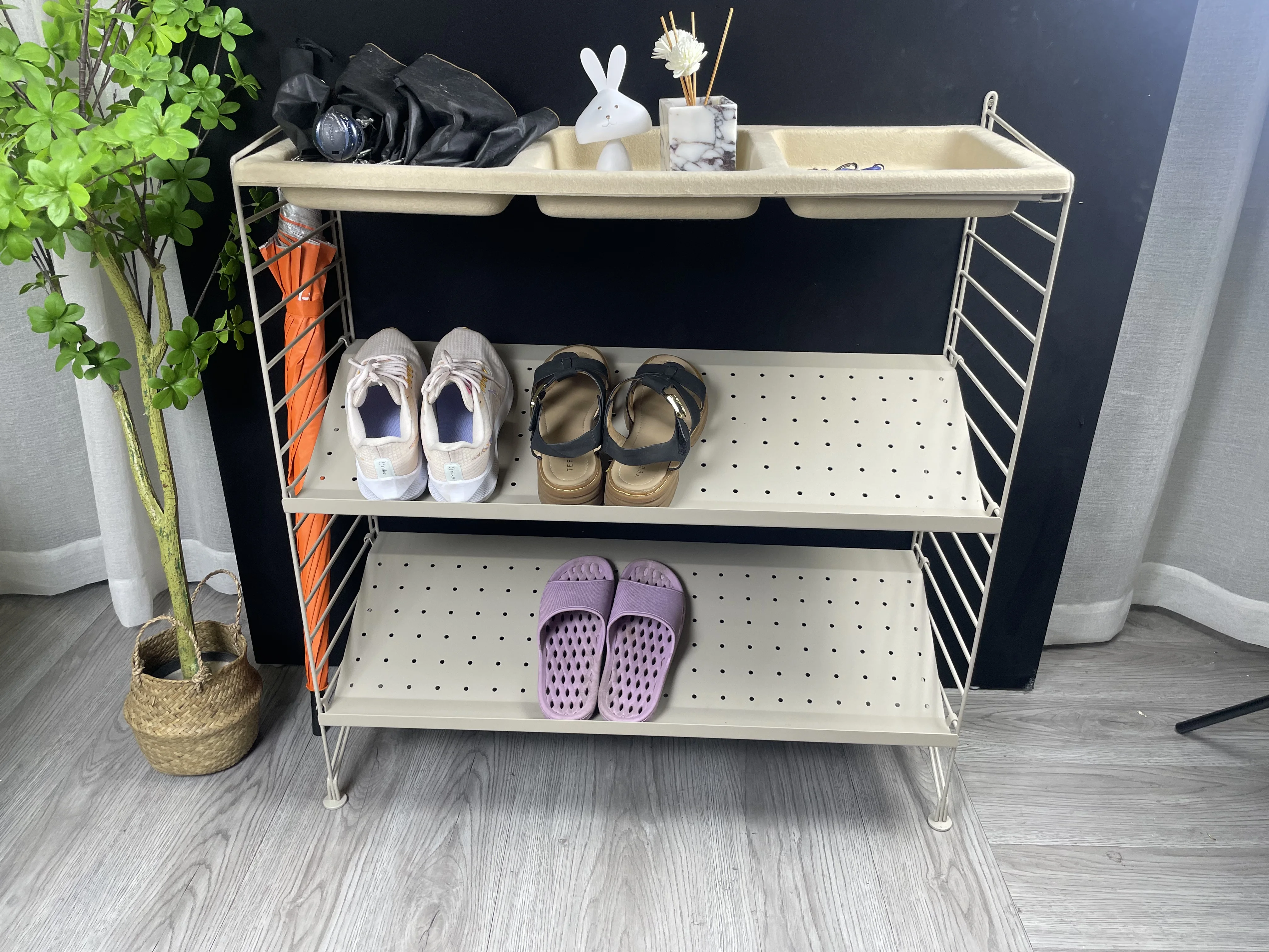 Steel Floating Shelves with String Shoe Rack Designs Top Display Stand Dustproof Shoe Cabinet Shoe Racks