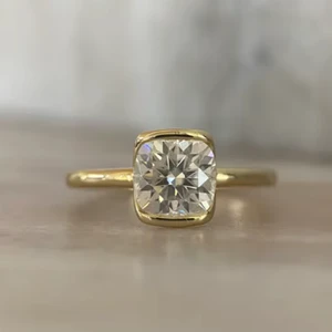 Certified Moissanite Diamond Cushion Cut Fine Rings Wedding Engagement Romantic Anniversaries Gift Parties Bezel Setting Inlay