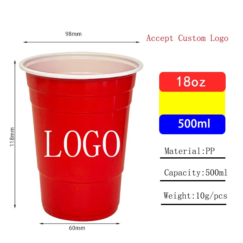 Wholesale Custom American 16 Oz Red Disposable Party Beerpong Game Cold Drinking Hard Pp Plastic 8370