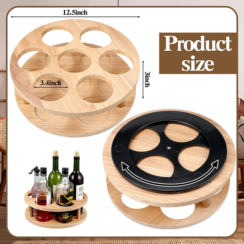 7 Bottles Coffee Syrup Organizer,Bamboo Rotating Coffee Syrup Rack