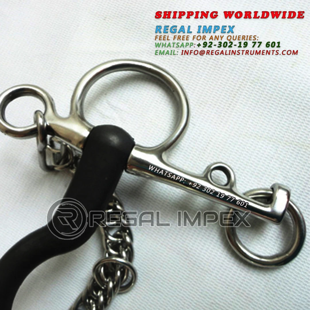 Horse Bit Pelham Stainless Steel Bit Rubber Covered Mouth With Hooks