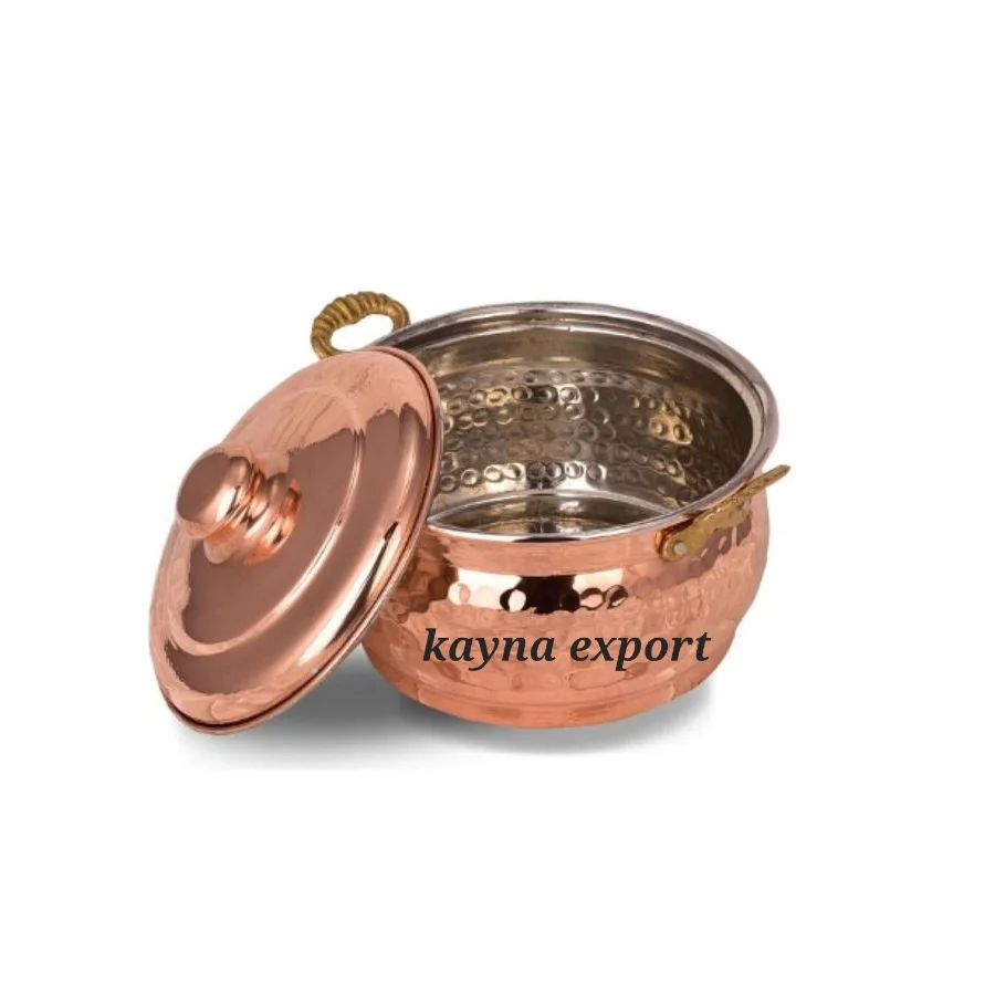 100% Cooper Cooking Pot with Lotus Design Flower Quality Copper Food Cooking Handi Customized Size and Shape Food Serving Pot