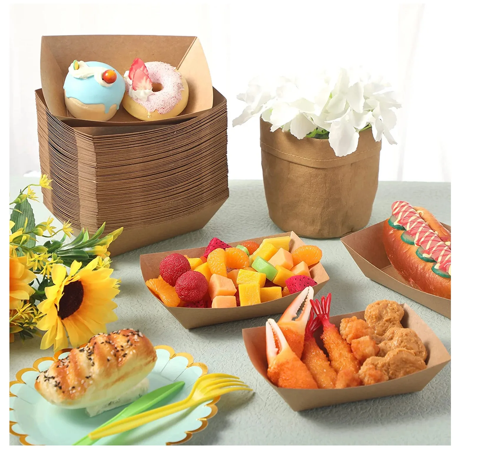 Disposable Paper Food Serving Tray To Go Packaging Food For Restaurant