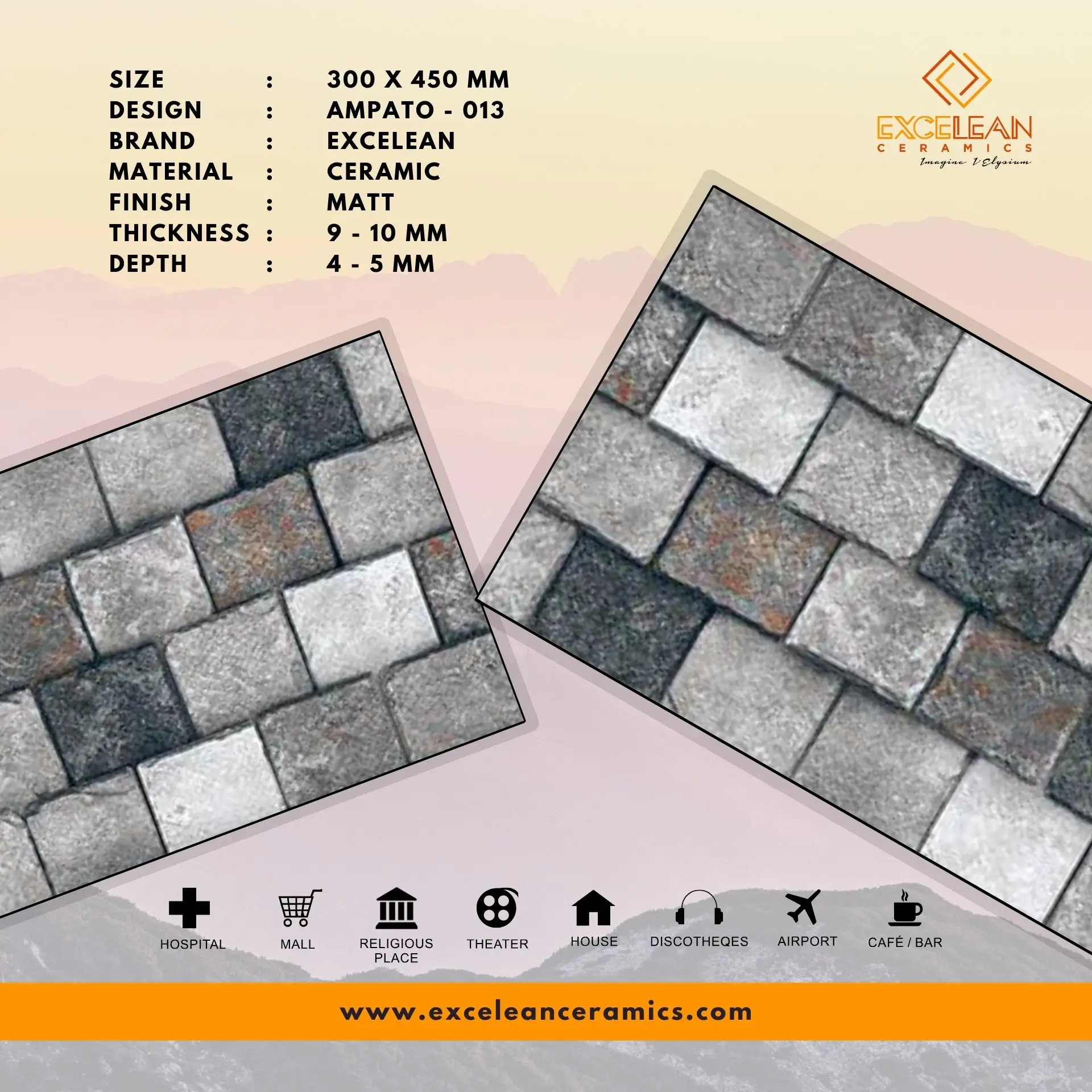 High Depth Elevation Tiles 30x45 Cm Outdoor Carreaux 300x450 mm 12x18 Inch Porcelanato Ceramic Suitable for Outer Wall Cladding