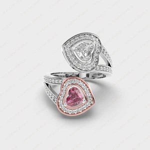 Moissanite Diamond Engagement Ethnic Solitaire Ring Heart Cut 14K Gold Band Geometric Design Wedding Anniversary Party