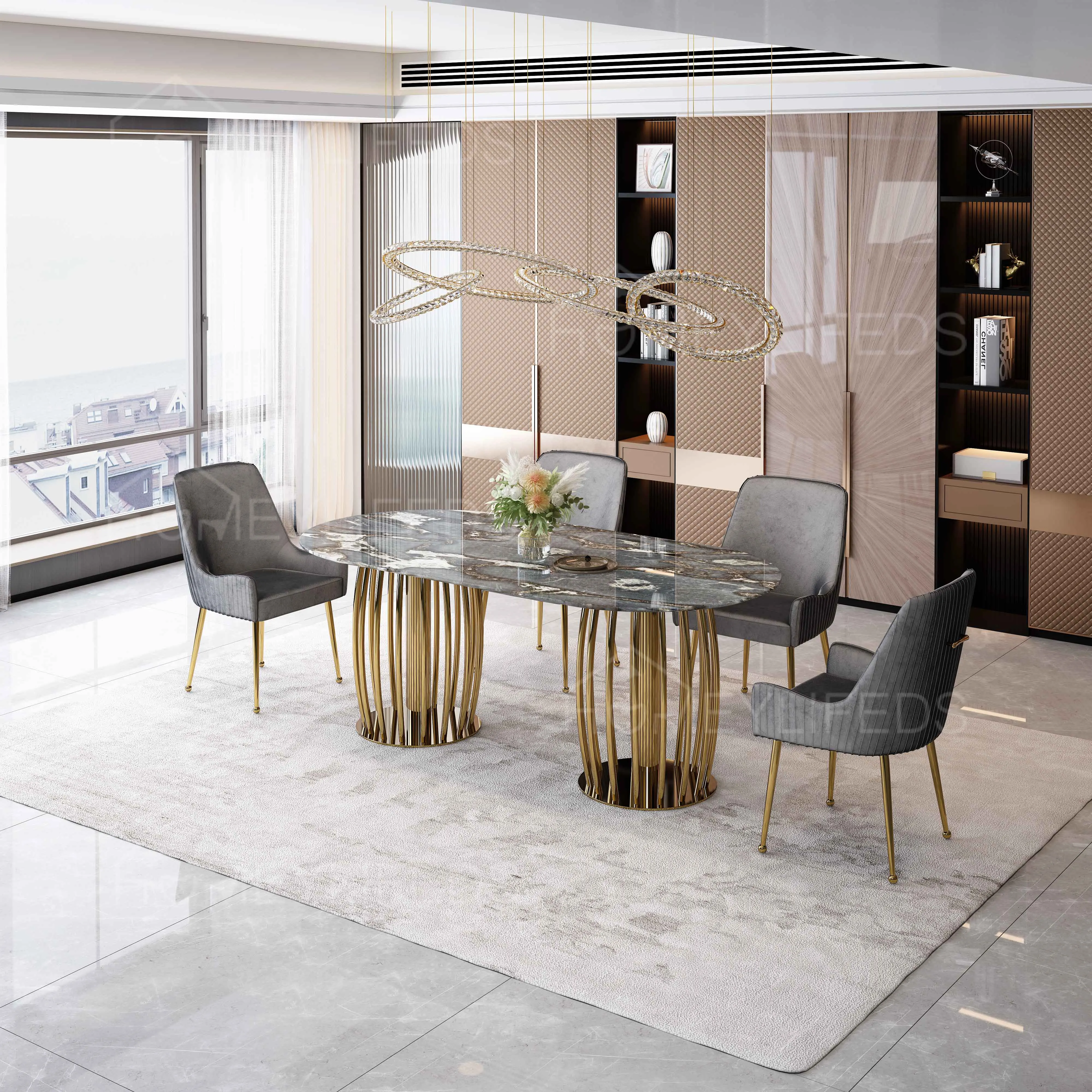 Elegant Dining Table Set for Modern Furniture Crystallized Stone Top