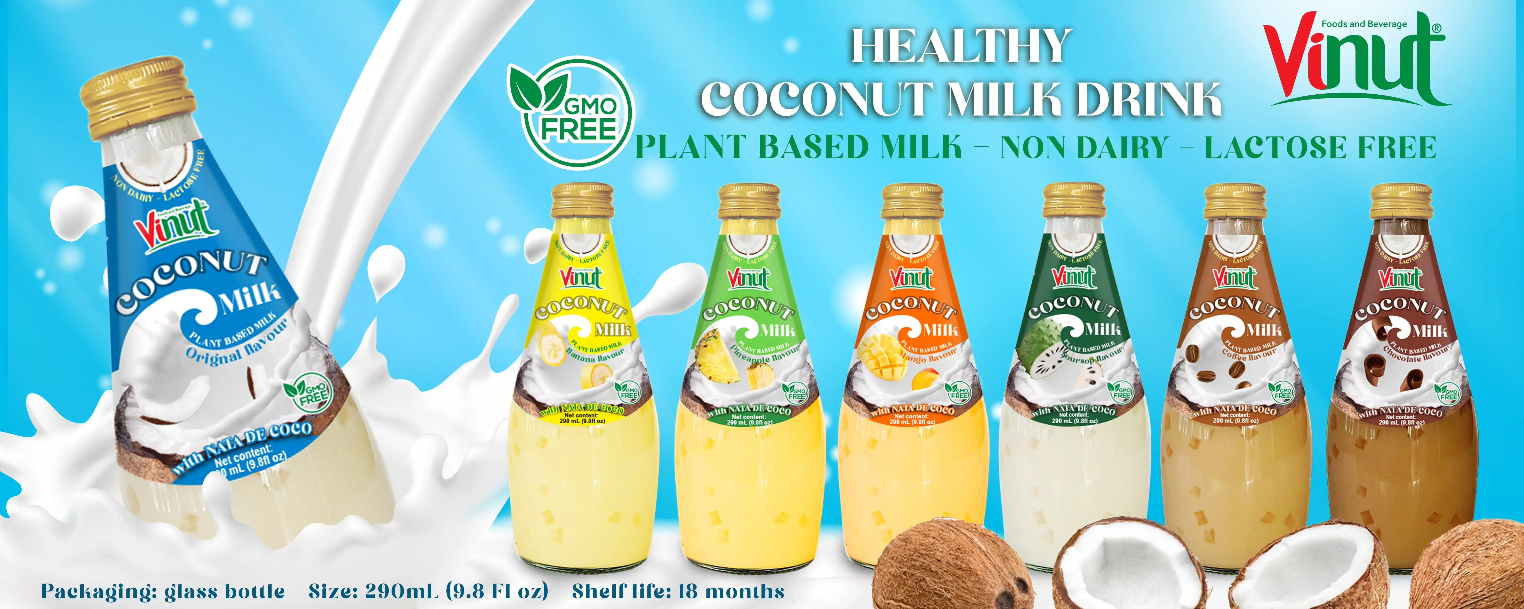 290ml Glass Bottle Vinut Coconut Milk Soursop 9.8 Fl Oz Nata De Coco