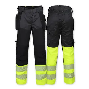 Factory Supply High Visibility  Multi Tool Pockets Mens Workwear Trousers Reflective Cargo Work Pants