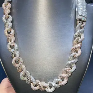 Customized 20mm Iced Out Hip Hop Cuban Link Moissanite Diamond Chain High Quality 10k White Gold Certified Necklace