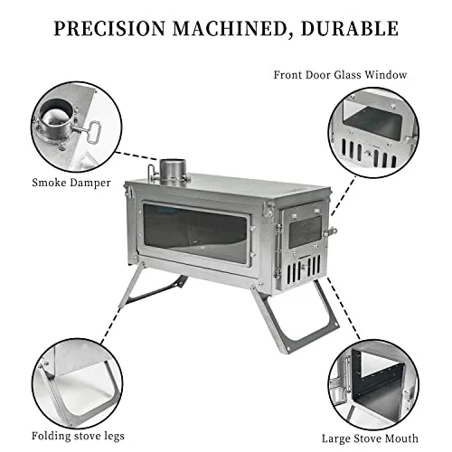Tent Stove Portable Outdoor Foldable Titanium Sliver Pellet Wood Burning Camping Stove With