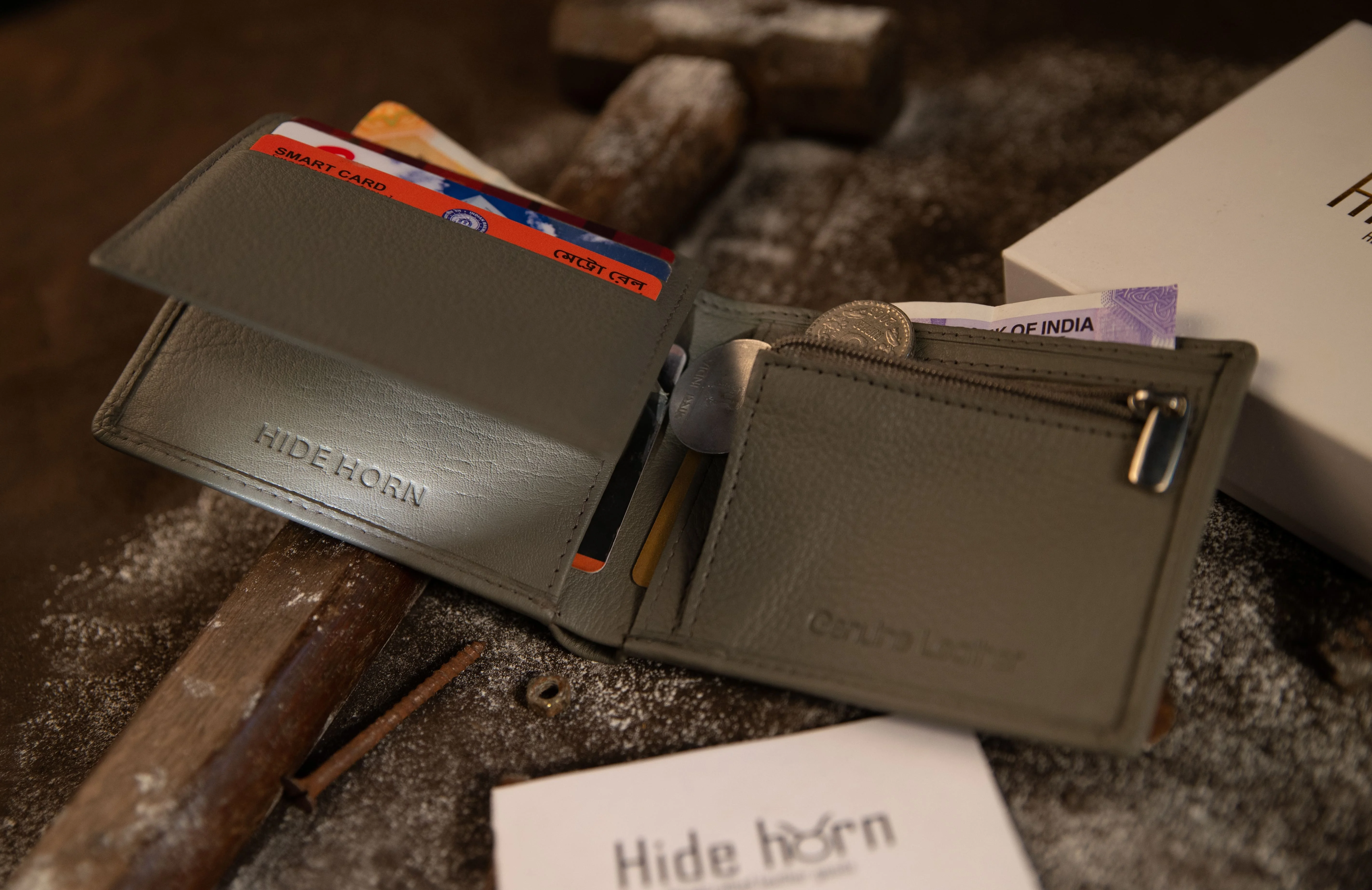 High Quality Bifold Grey Genuine Leather Men's Rfid Protected Small