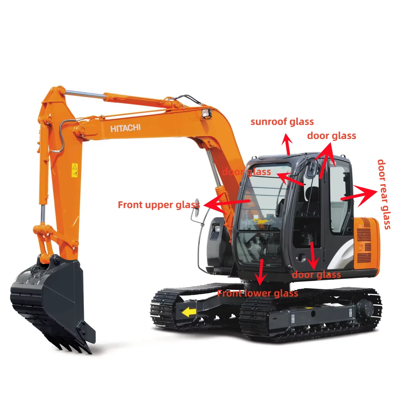 油圧ショベル用 フロントガラス 新品（互換) 日立建機 掘削機用 強化ガラス フロントガラス Zx70 Zx130-5g Zx200-5g