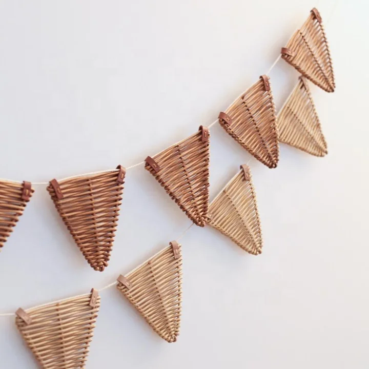 Best Selling Rattan Kid Decor Wicker Flags Garland For Nursery Handmade