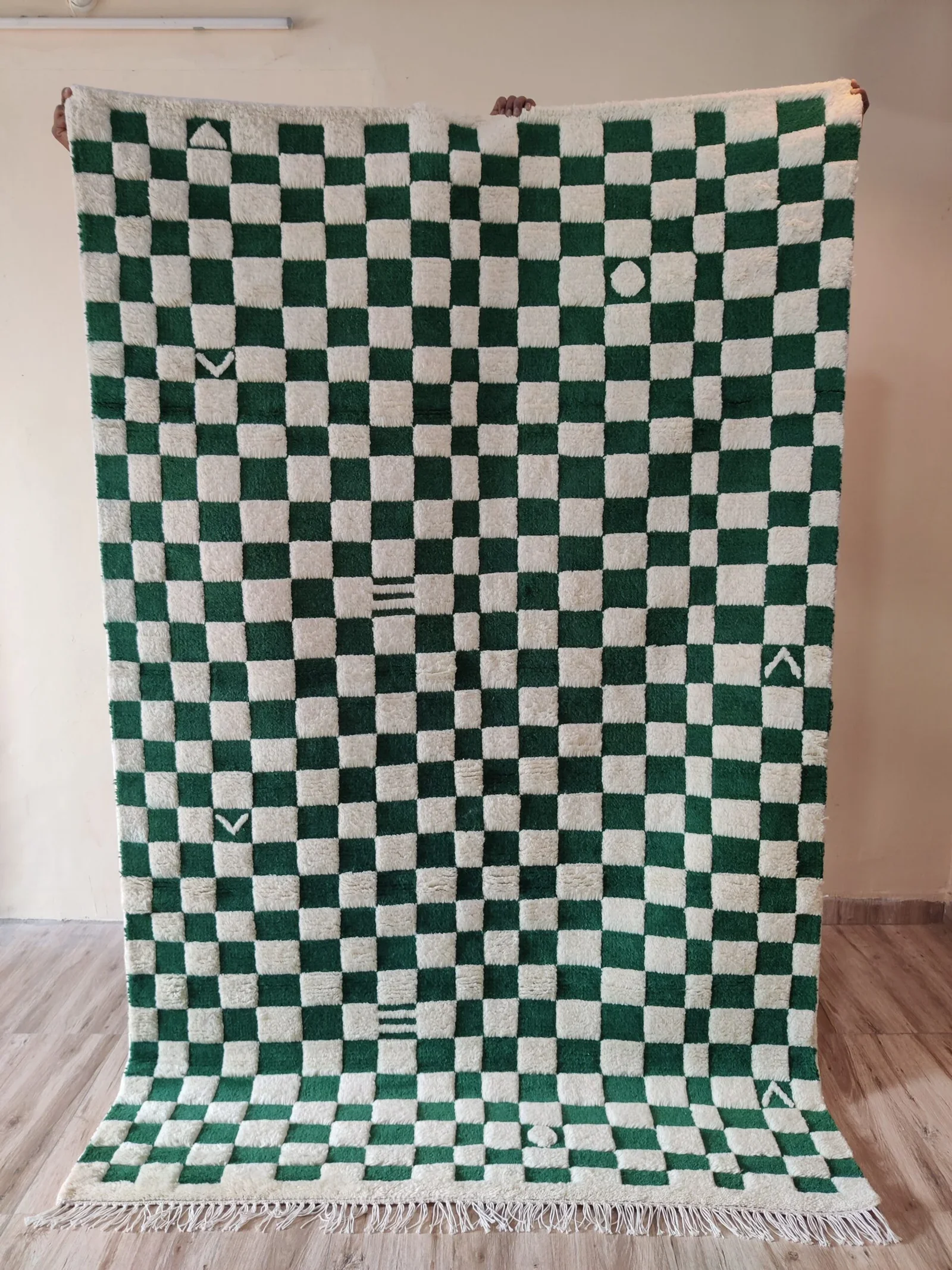 Custom Made Green & White Checkerboard Wool Area Rug Tufted Home Decor Bedroom Runner Carpet Checkered Mats & Carpets