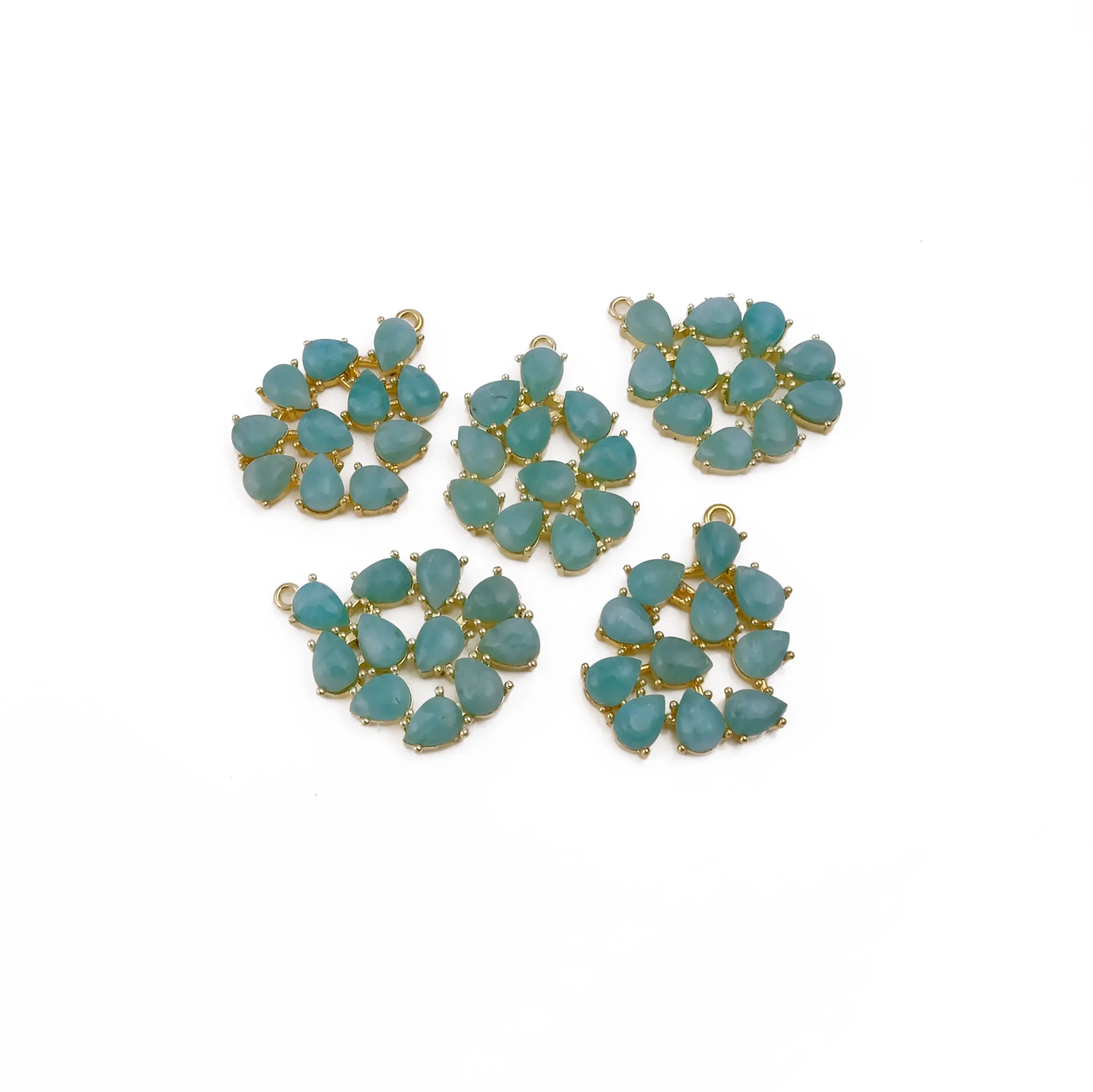 Handmade Anti-Tarnish Gold Plated Amazonite Raindrop Cluster Pendants Natural Gemstone Statement Charm Necklaces