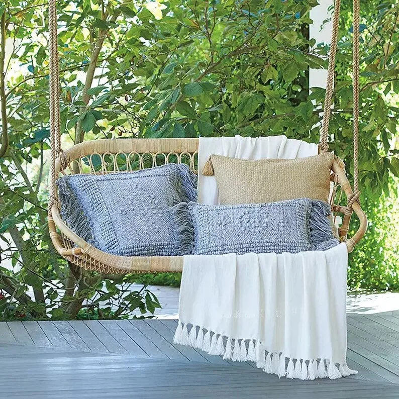 Rattan And Wicker Hanging Chair Double Seats Patio Swing Hanging Chair