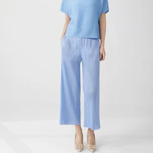 Miyake Pleats Pant Designer Stretch Casual Pants Women's Classic Solid Color Wide Leg Pants