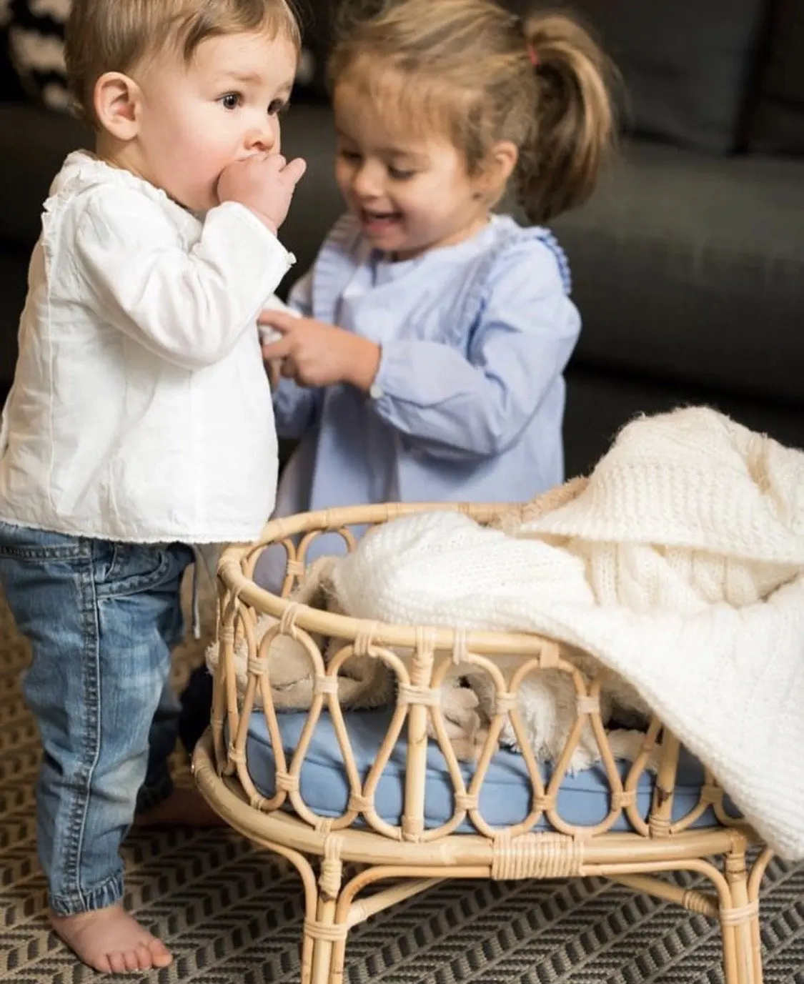 Children Pretend Toys Miniature Baby Doll Cribs Set Cradle Crib