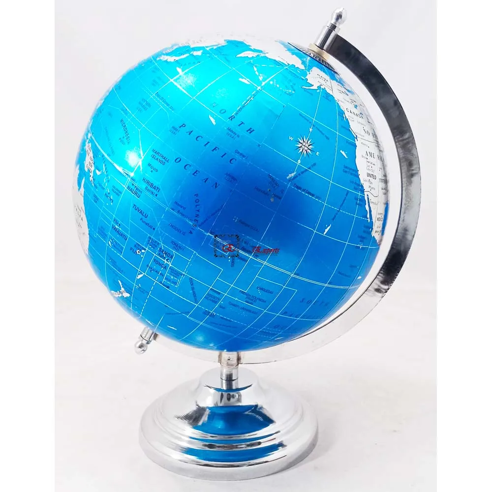 Chrome Finish Educational World Map Rotating Globe Ornate Table Or Desk