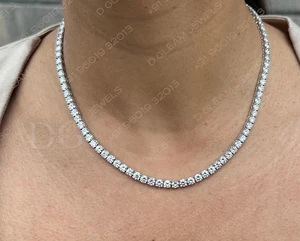 14K White Gold Tennis Diamond Necklace for Ladies Trendy Style With IGI Certificate Gold Plated