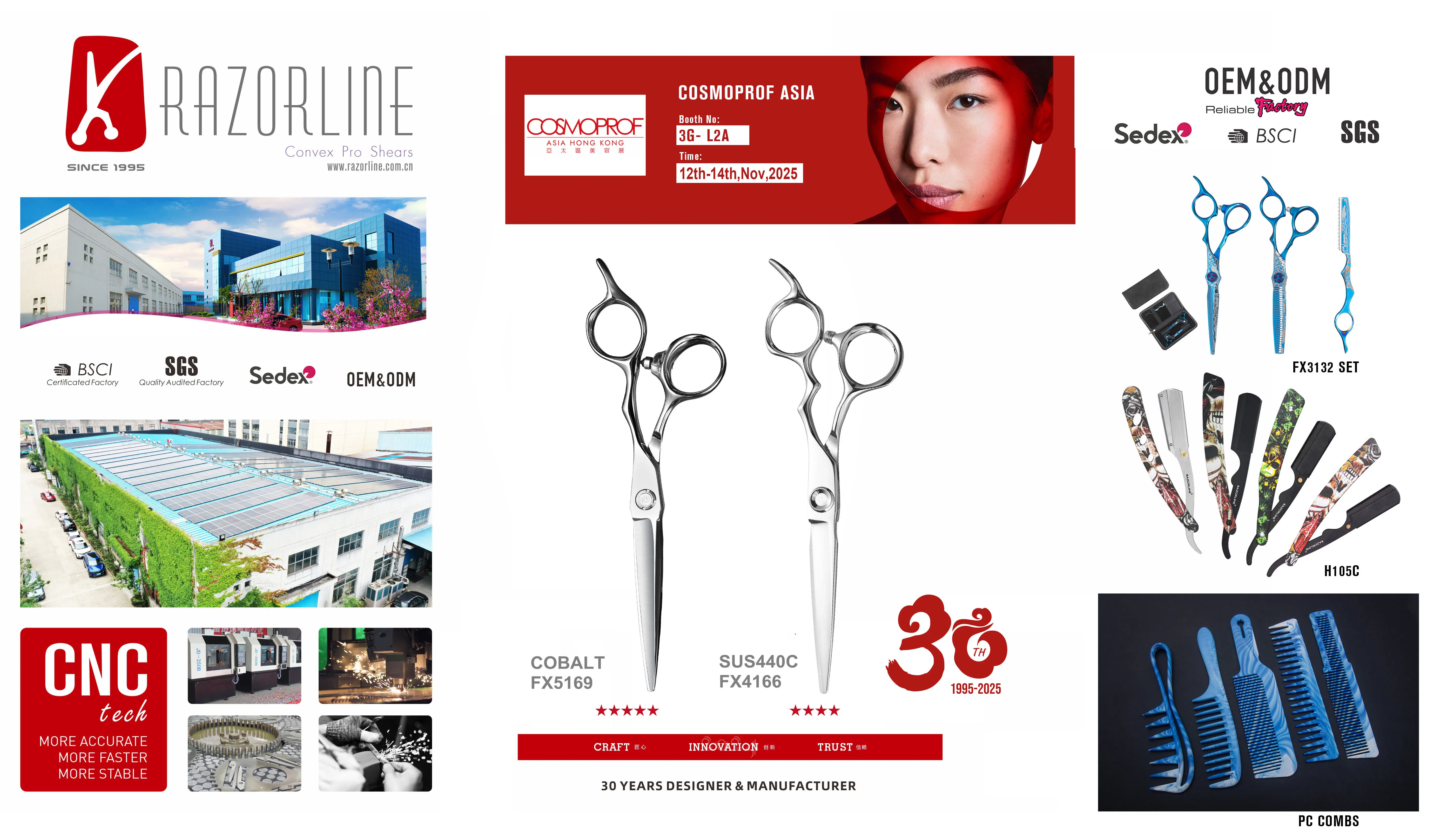 RAZORLINE exhibition booth at Cosmoprof Asia Hong Kong 2025 showing professional tools.
