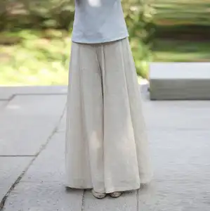 Women's Pants Vintage Linen Wide Leg Culottes Pants Handmade Custom Loose Trousers Pure Linen Clothing Casual Available Big Size