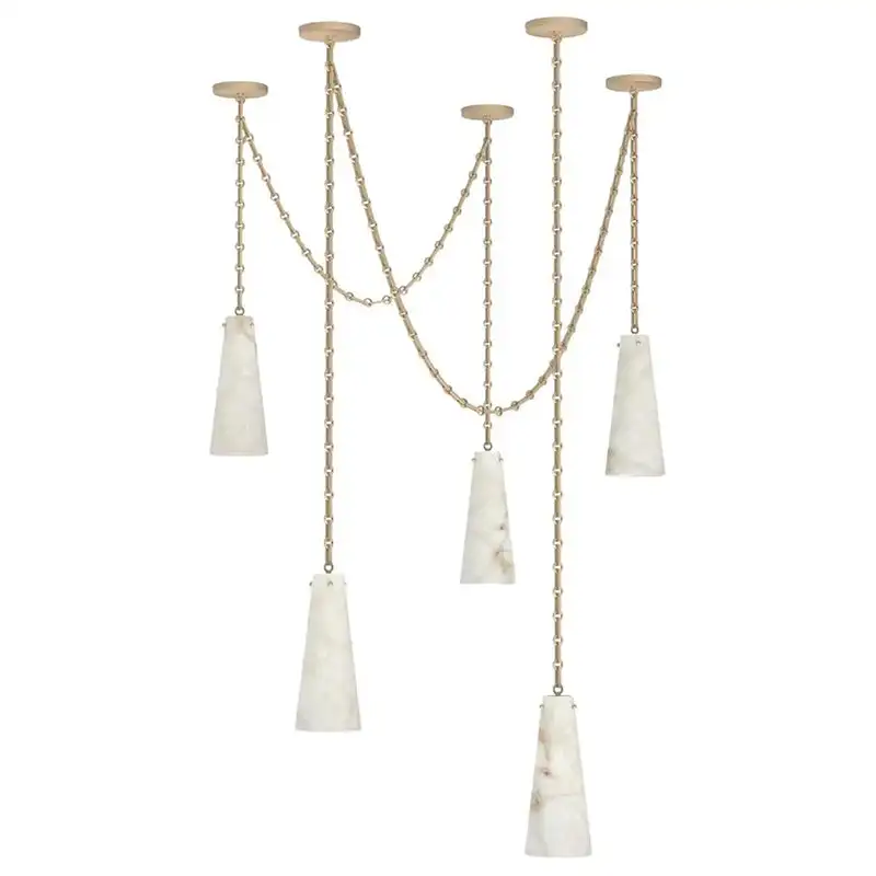 Modern Simple Style Living Room Dining Room Art Design Brass Golden 7 Lights Vintage Alabaster Chandelier
