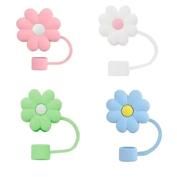 Silicone Straw Cover Flower Daisy Shape Reusable Straw Topper Dust ...