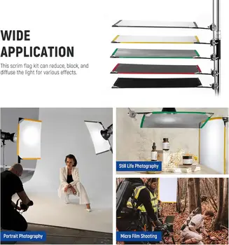NEEWER Foldable Scrim Flag Kit, 18x24in/45x60cm 5 in 1 Photography Flag Panel Lighting Reflector Diffuser Light Modifier Shaper product image