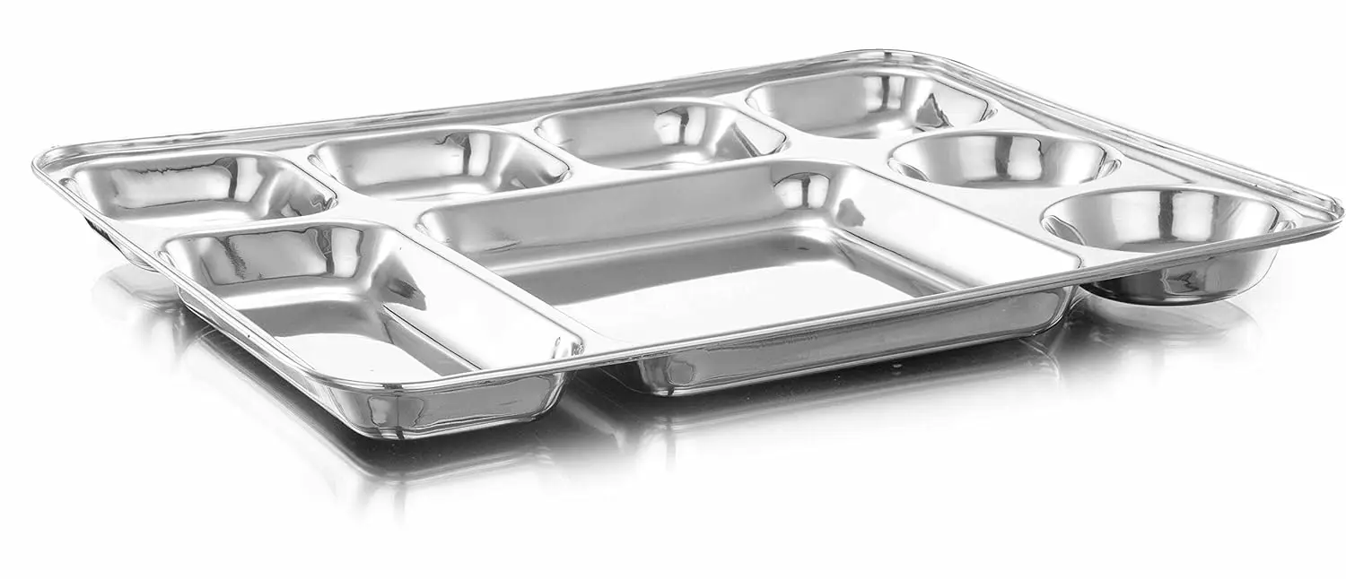 Aluminum  Rectangular Platter CU Hammer - Mess Tray - Dinner Plate Divided /Thali/Mess Tray Set Silver