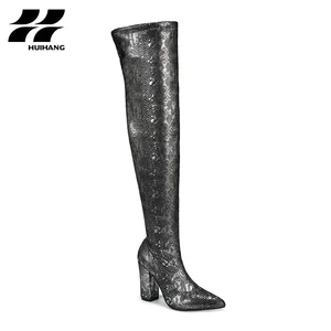 Fashionable Women's High Heel Over-the-Knee Boots with Snakeskin Print Design Comfortable Pointed Toe Zip Closure for Winter