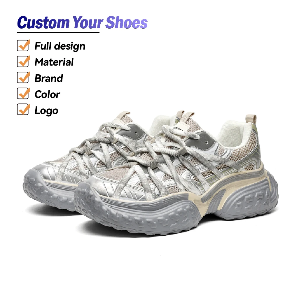 Footwear Confort Line Sapatos Silver Grey Chunky Sneakers Retro