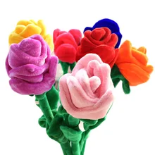 Valentines Present Colorful Stuffed Decorative Rose Flowers Bendable Plush Soft Flower Toys