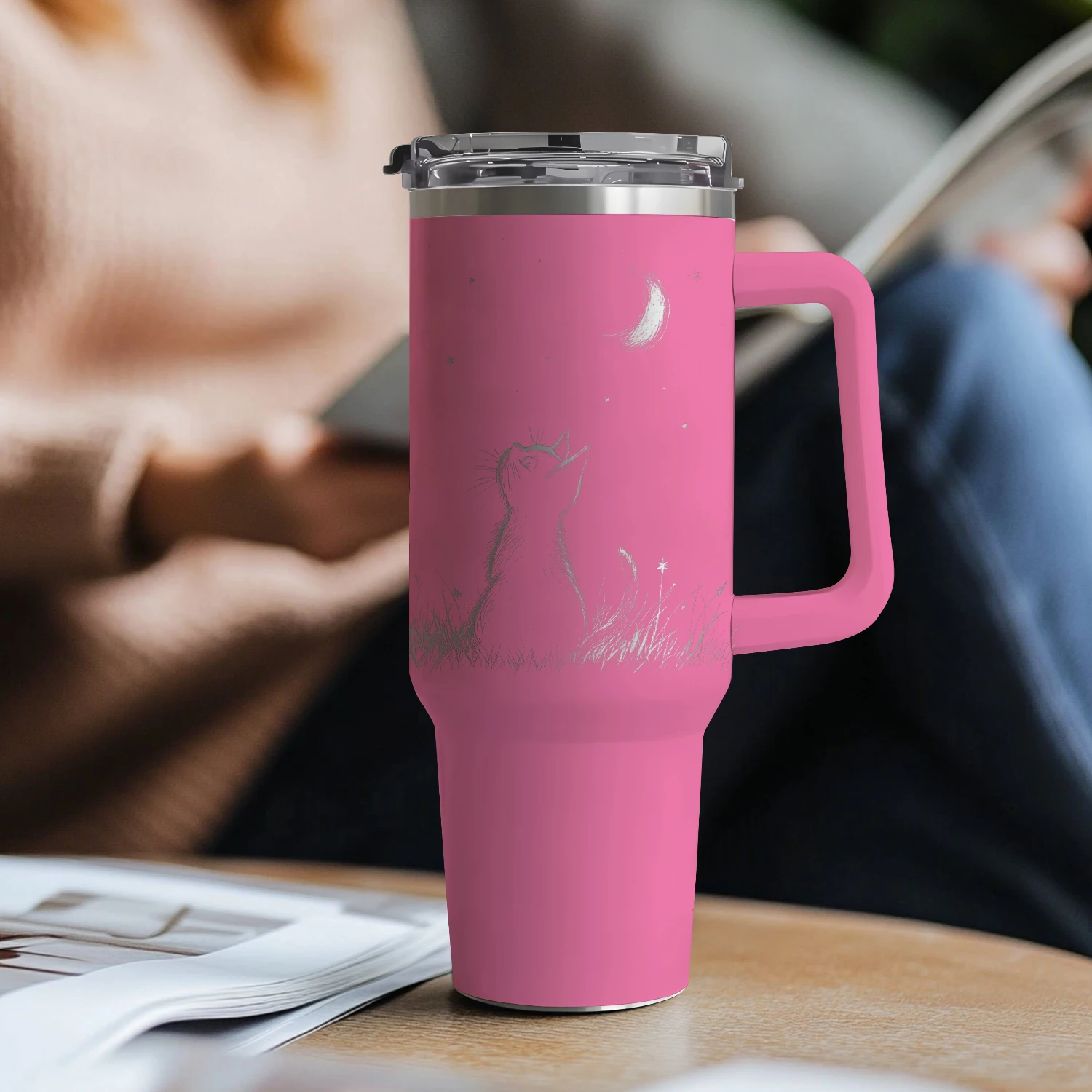 Customisable Stainless Steel Travel Mug With Handle And Lid_voghion.com