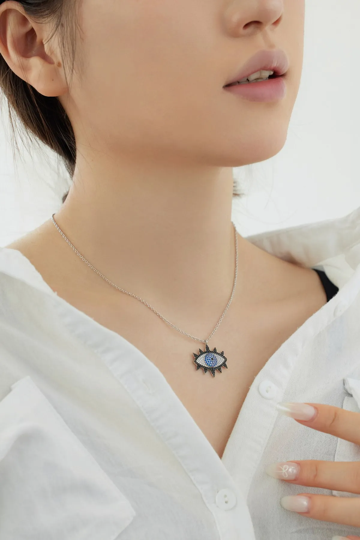 KAKODIY 925 Sterling Silver Lucky Black Blue Evil Eye Charm Necklace Cubic Zirconia Wedding Necklace Women's Jewelry Gift detail 2